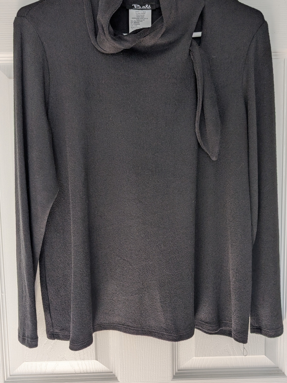 Bali Charcoal Gray Tie-Neck Long Sleeve Sweater